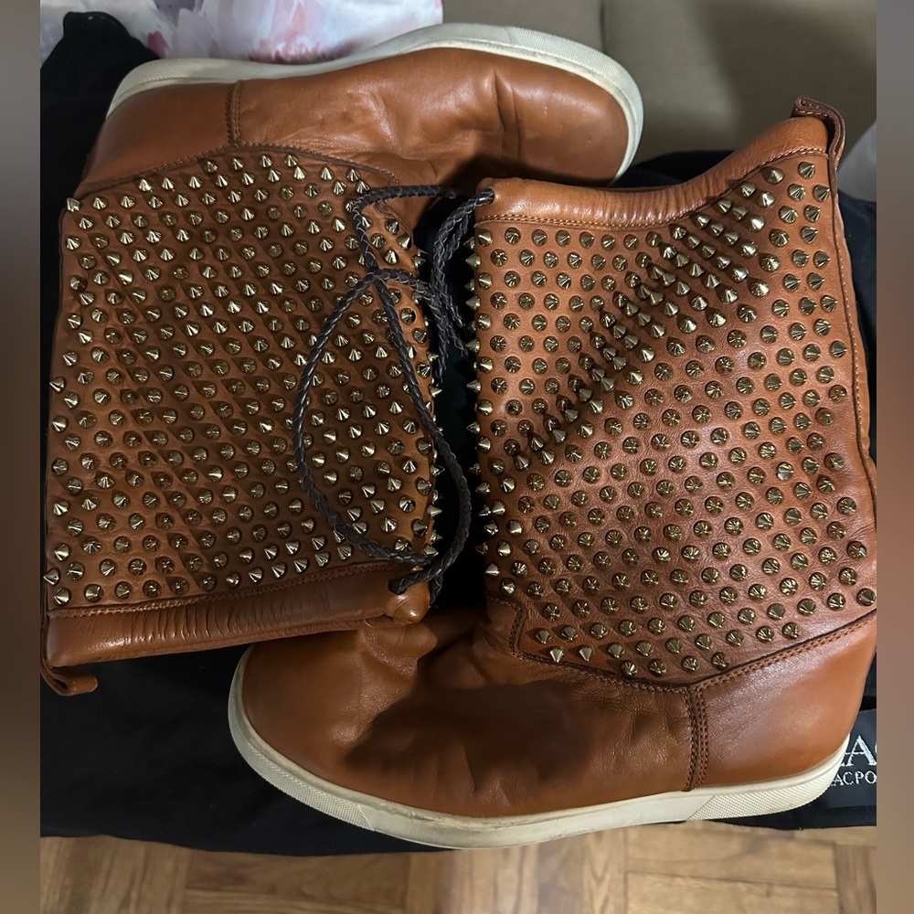 Christian Louboutin Leather with Gold Spikes Boots